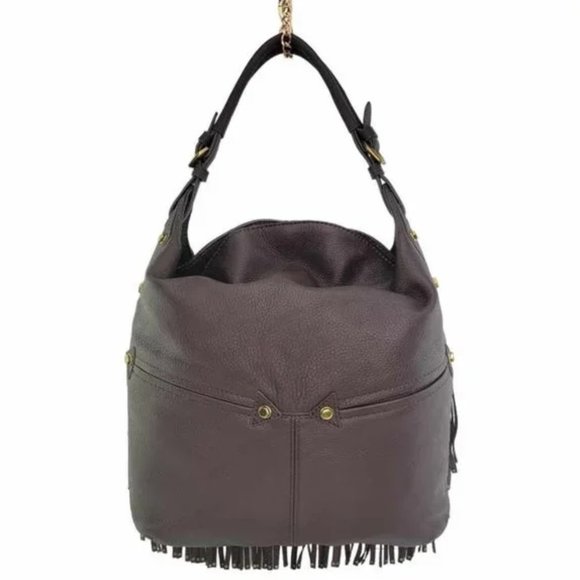💋STUNNING💋  GENUINE LEATHER BRISTOL FRINGE HOBO BAG in BROWN - Picture 3 of 14